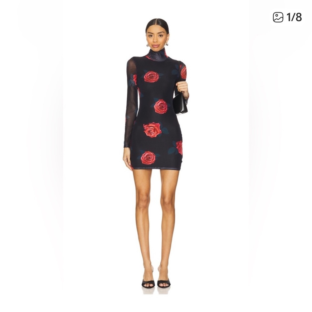 Superdown Black Dress with Red Floral Accents